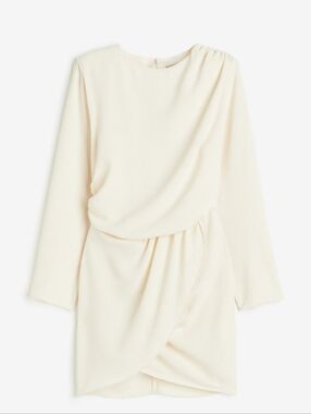 NWT H&M Drape Short Dress In Ivory Size L